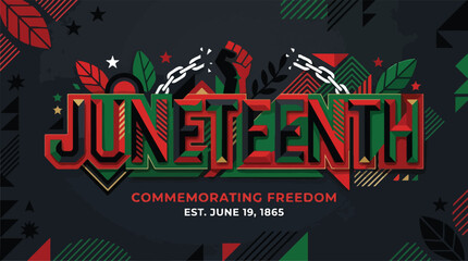 Juneteenth celebrating freedom with bold typography and broken chains © Lunar Studio