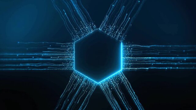 Modern futuristic glowing hexagonal node connected with digital circuit lines