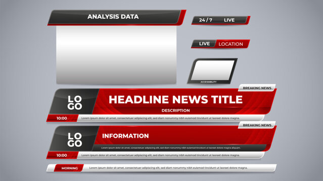 set red lower third with headline variation for news bar template design