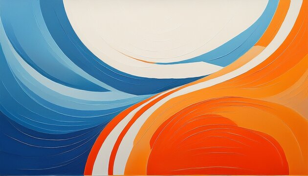 Abstract Minimalist Painting White Blue And Orange Colors Background