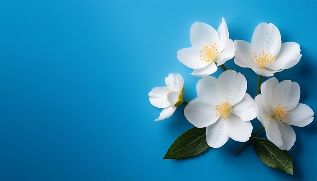 White Flowers On Blue Background
