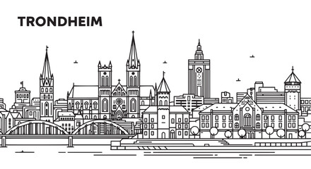 Fototapeta premium Trondheim Norway Skyline Black White