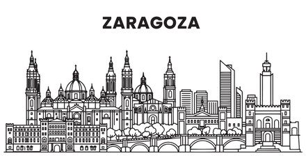 Fototapeta premium Zaragoza Skyline Illustration Black and White