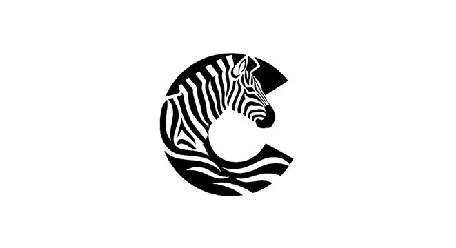 Zebra Head Shaped as Letter C Design.