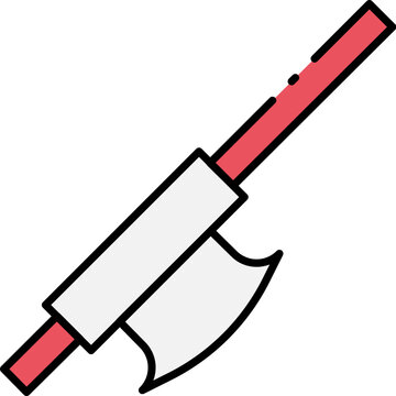 Stylized medieval halberd polearm icon with a red handle and white axe head representing a battle weapon concept for gaming design