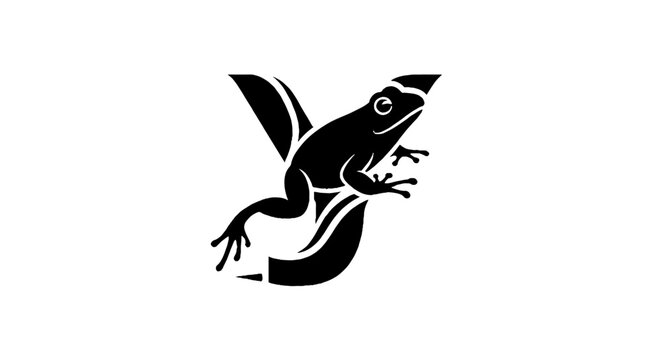 Black and white illustration of a jumping frog silhouette.