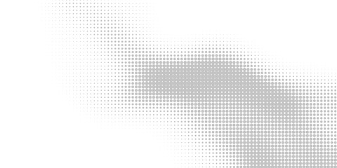 Fototapeta premium Grey dotted halftone background. Retro gris comic gradient pattern. Light silver pixelated texture overlay. Cartoon pop art faded grain backdrop for poster, banner, advertisement, brochure. Vector