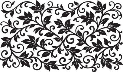 Black floral pattern with vintage leaves and swirls © Designer-CHAN