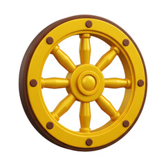 Obraz premium Golden ship wheel with brown rim on white background