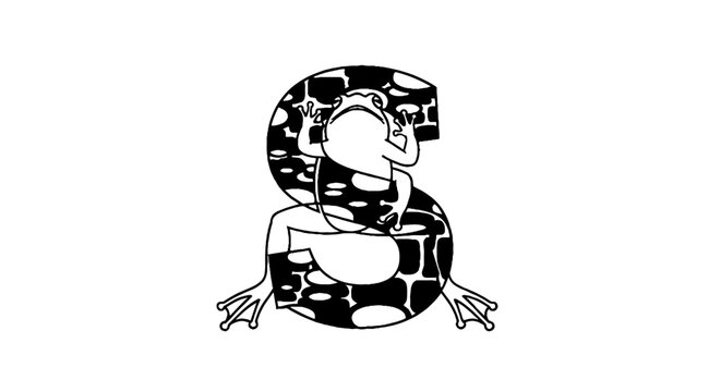 Black and white snake forming letter S shape.