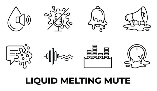 Liquid melting mute icons showing sound and silence symbols dissolving into liquid form.