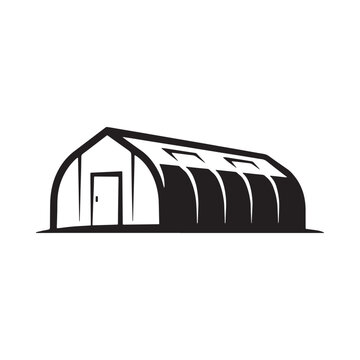 Quonset hut silhouette on white background simple black graphic