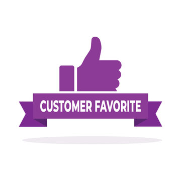 Customer Favorite Thumbs Up Badge with Ribbon and Gold Stars vector design