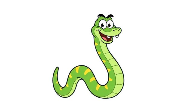 A playful 2D vector animation of a cheerful green snake dancing with a joyful expression. The asset is isolated on a clean white background, perfect for seamless integration into various video layouts