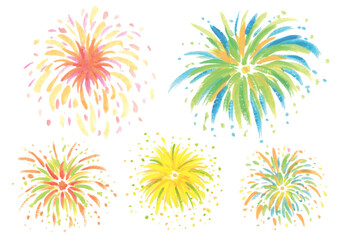 Obraz premium Colorful Watercolor Fireworks Set Vector Illustration for Festivals, Celebrations and Summer Events