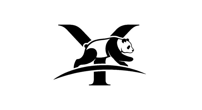 Black and white panda resting on stylized letter X.