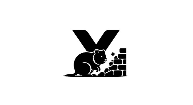 Black and white illustration of a mouse near a wall.