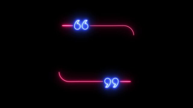 Glowing neon pink minimalist quote box frame with blue quotation marks isolated on a transparent alpha channel background loop