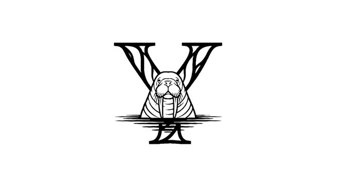 Illustrated bear head within stylized letter V design.