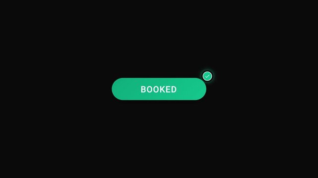 Book Now Button Click Animation With Calendar Icon Cursor Press and Booked Confirmation Check on Black Background 4K Luma Key Overlay
