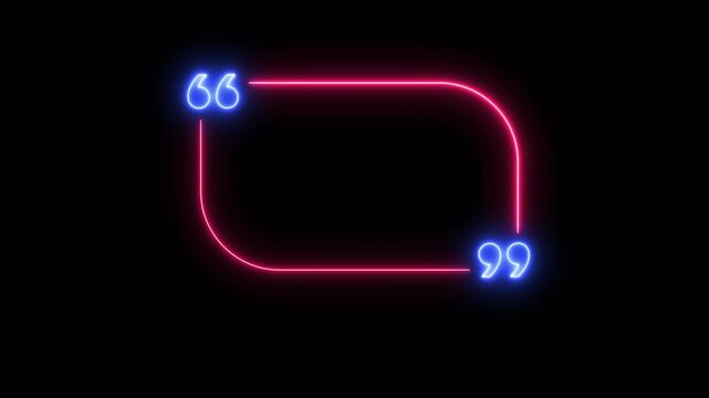 Glowing neon pink rounded rectangle quote box frame with blue quotation marks isolated on a alpha channel background
