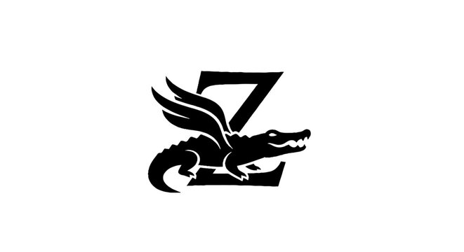 Black and white crocodile and letter Z logo design.