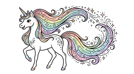 Magical Unicorn with Rainbow Mane and Sparkles © Herukloro