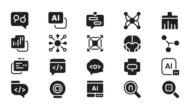 Artificial intelligence icons set technology and data symbols abstract art vector.