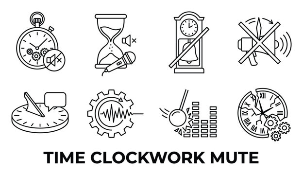 Time clockwork mute icons outline collection vector set stopwatch hourglass grandfather clock symbols muted.