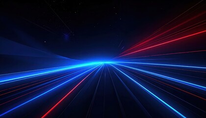 Fototapeta premium Abstract blue and red light trails in a digital tunnel