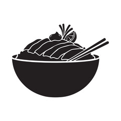 Sushi bowl with chopsticks black silhouette on a white background © NILUFA