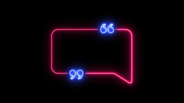 Glowing neon pink speech bubble quote box with blue quotation marks isolated on a alpha channel background