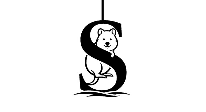 Cute bear illustration integrated into letter S design.