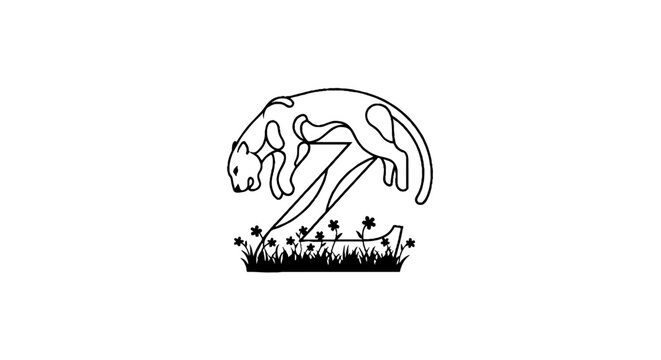 Black and white illustration of a running wolf.