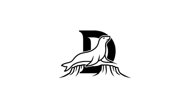 Elegant Sea Lion Logo Design with Letter D.