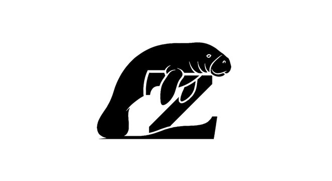 Black and white manatee illustration silhouette.