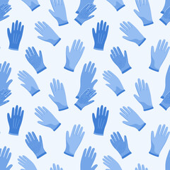 Fototapeta premium Seamless pattern of blue medical nitrile gloves for protection and hygiene in healthcare and laboratory settings