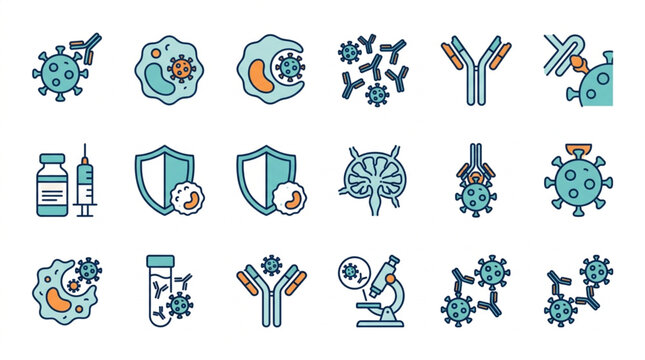 Immune System Icons Representing Viruses Antibodies and Medical Science.