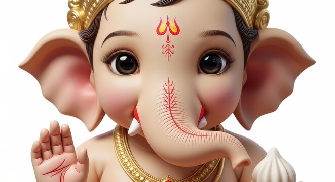 Cute baby lord ganesha isolated on white background