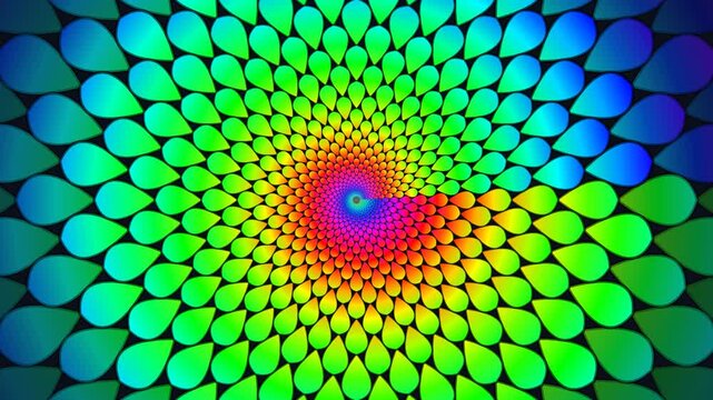 A mesmerizing digital art piece featuring a colorful, swirling pattern of shapes forming a gradient loop design.