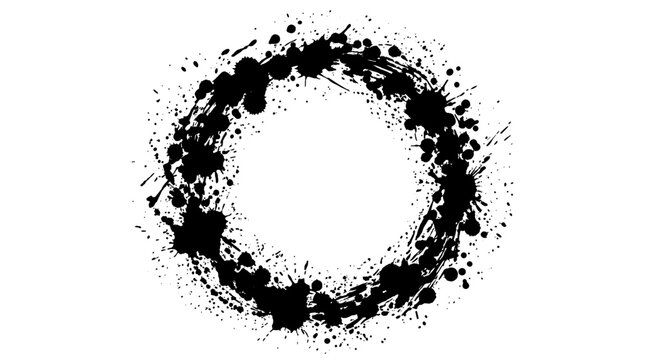 Circular frame composed of ink splashes creating a dynamic visual element for graphic designs