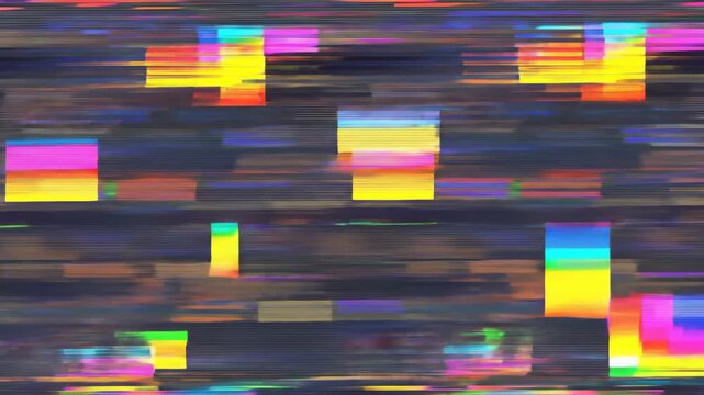 Abstract digital glitch art with colorful pixelated distortion effects.