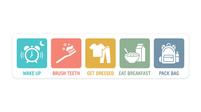 Daily Morning Routine Icons for Kids and Students Illustration