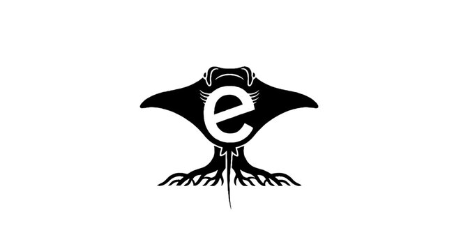 Black and white manta ray inspired letter e logo.