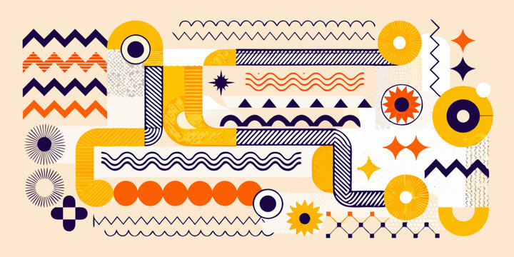 Geometric Memphis Design Pattern With Bold Shapes And Retro Colors