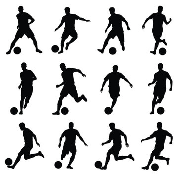 Set silhouettes of soccer players