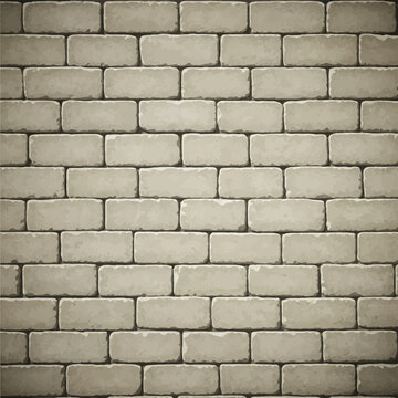 Aged weathered stone wall background with beige cement bricks in a horizontal running bond pattern, featuring textured surfaces and dark mortar lines for architectural design.