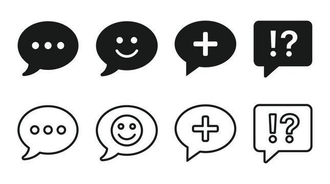 Chat Bubble Icons With Symbols Black And White Line Style