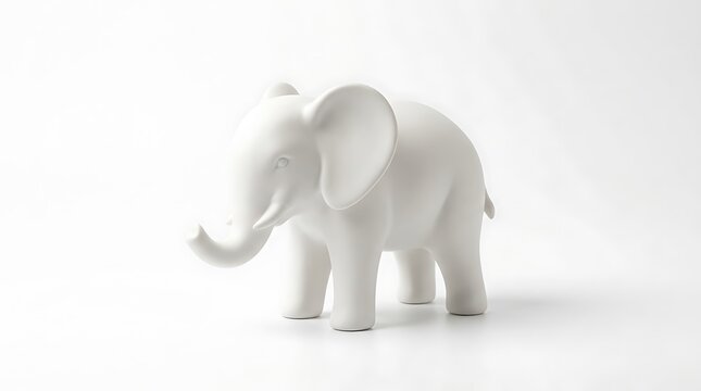 White elephant figurine standing on minimalist white background for interior design marketing