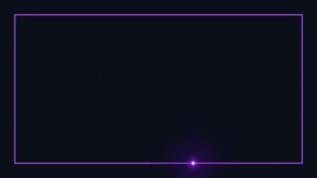 A futuristic neon-lit rectangle glows with a purple outline and a small dot on a dark background